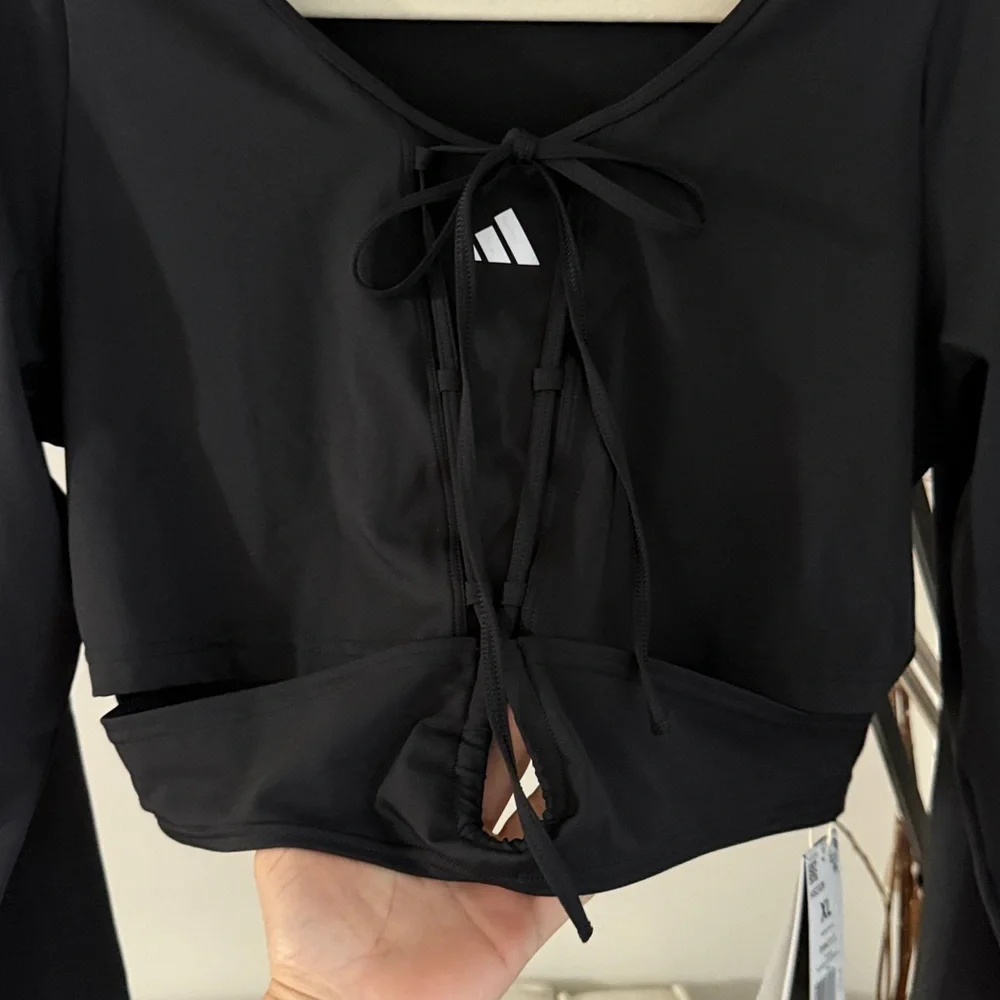 Adidas Women's Black Lace-Up Crop Top long sleeve - Picture 8 of 12